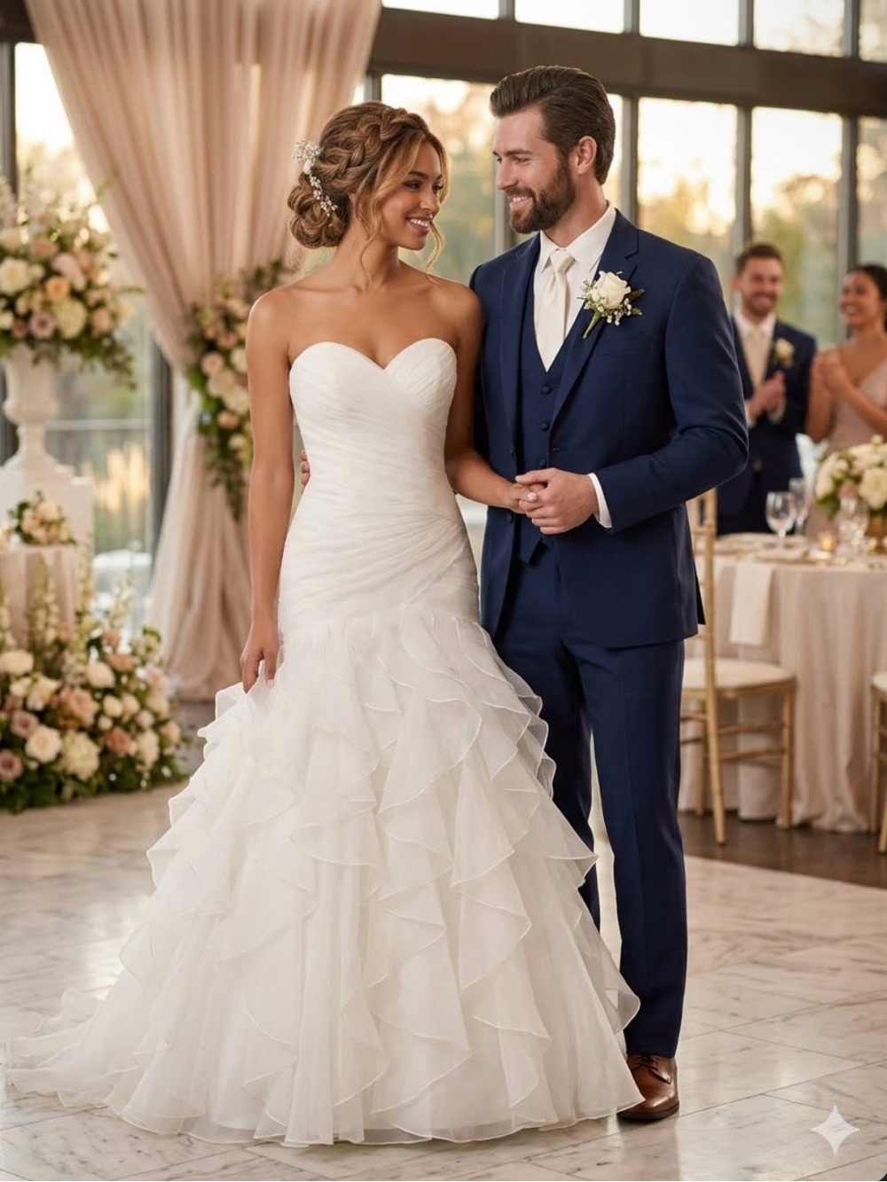 Elegant Strapless Ruffled Mermaid Wedding Dress in Ivory